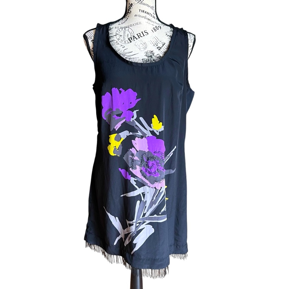 ELLE beaded art to wear slip mini dress black w tassels